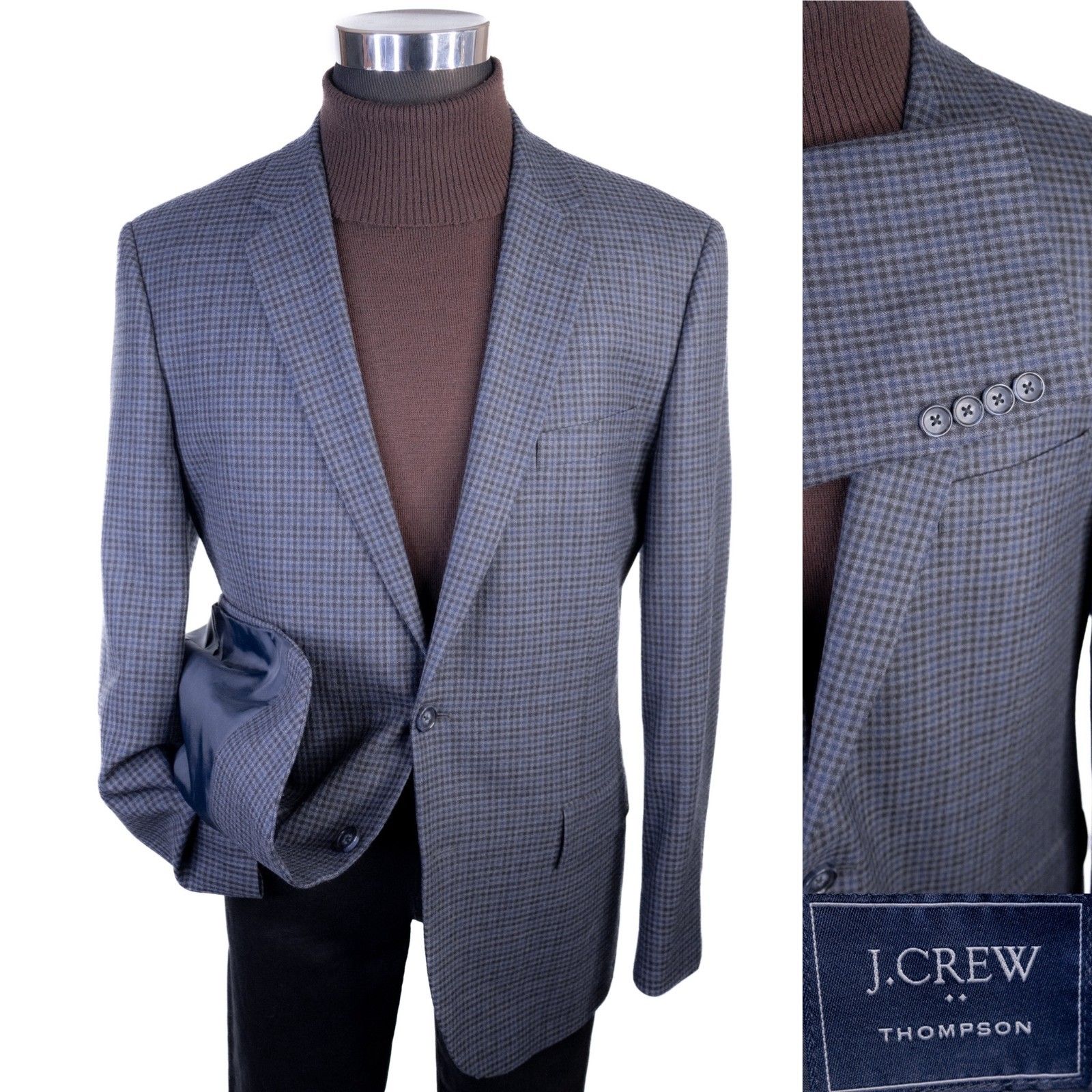 J. Crew Thompson Micro-Check Blazer Sport Coat Sz 44r Wool Blend 2-Button Jacket